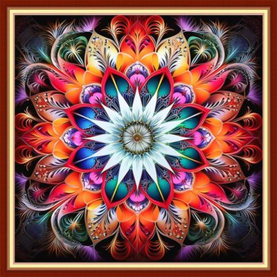 Dooxvey Cross Stitch Kits for Adults Stamped Full Range of Embroidery Starter Kits for Beginners 11CT Printed Cross Stitch Patterns Needlepoint Kits Stamped Crossstitch-Magic Mandala 18x18 inch