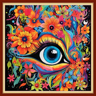 Dooxvey Cross Stitch Kits for Adults Stamped Full Range of Embroidery Starter Kits for Beginners 11CT Printed Cross Stitch Patterns Needlepoint Kits Stamped Crossstitch-Flower Eyes 18x18 inch