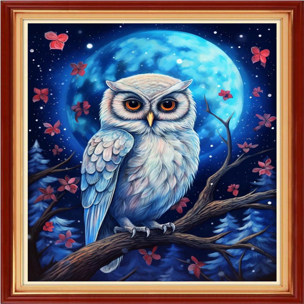 Dooxvey Cross Stitch Kits for Adults Stamped Full Range of Embroidery Starter Kits for Beginners 11CT Printed Cross Stitch Patterns Needlepoint Kits Stamped Crossstitch-Moon owl 16x20 inch