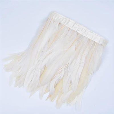 2M Colorful Rooster Tail Feather Trim Ribbon On Tape Pheasant Feathers Trimmings Sewing Materials white9 30-35CM 12-14inch