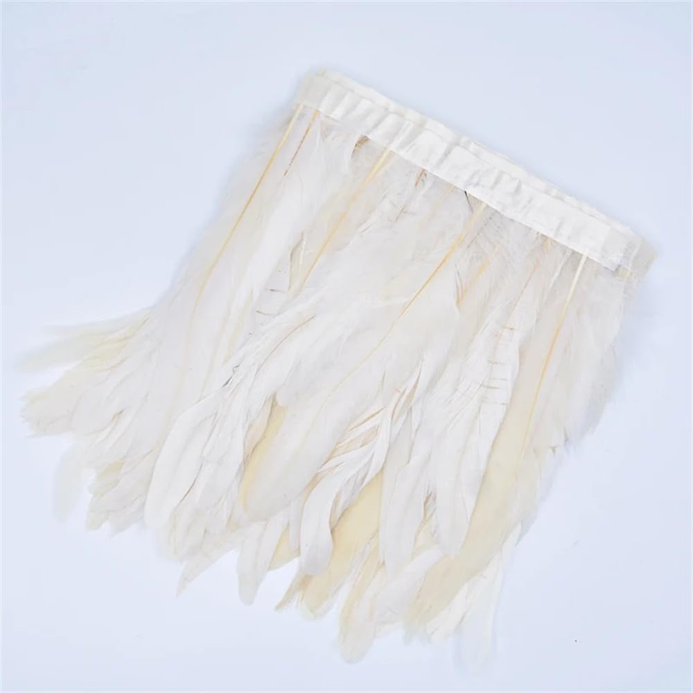 2M Colorful Rooster Tail Feather Trim Ribbon On Tape Pheasant Feathers Trimmings Sewing Materials white9 30-35CM 12-14inch