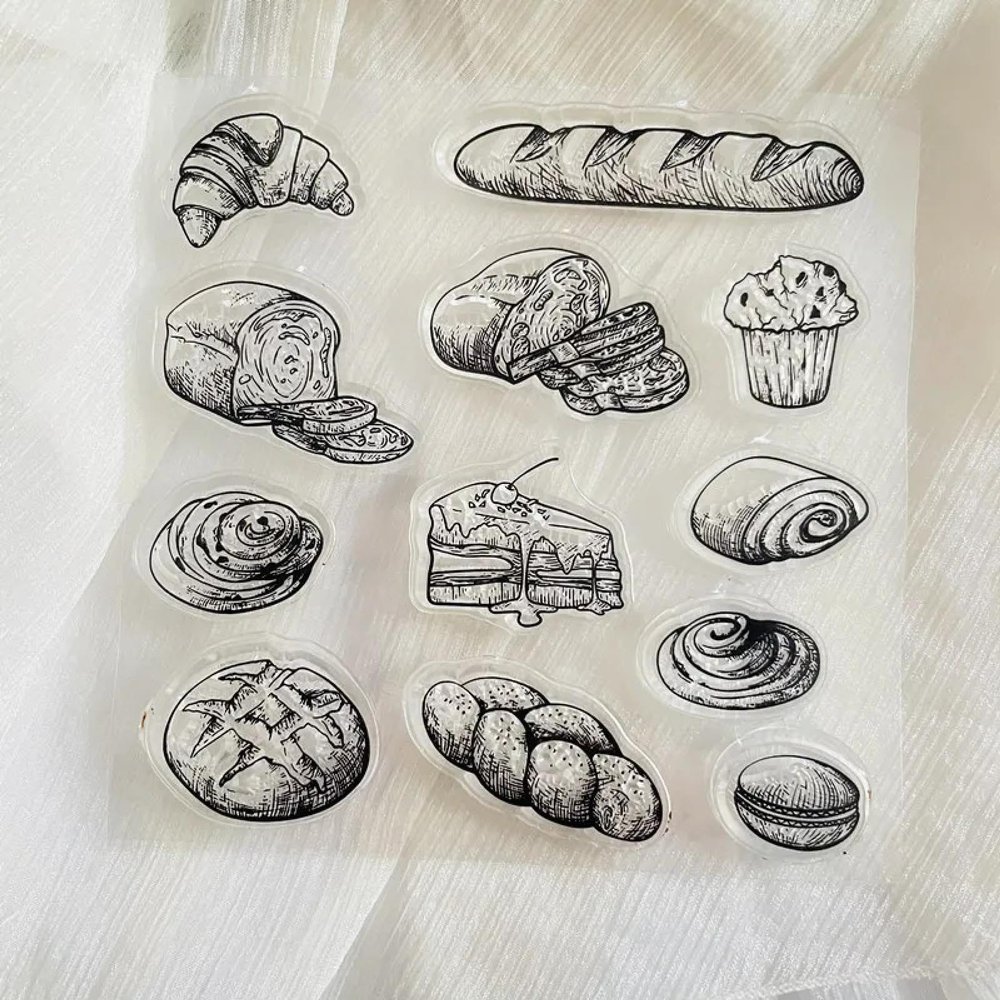 Clear Stamps for Card Making,12x12cm Food Bread Cake Clear Stamp Transparent Silicone Stamp Seal Sheet for Photo Album Decoration