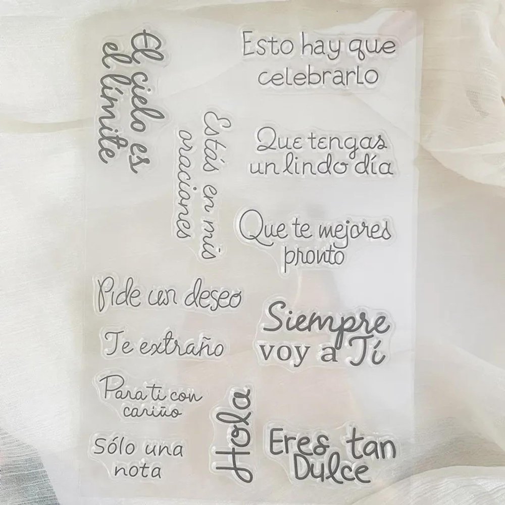 Clear Stamps for Card Making,11x16cm Spanish Word Phrase Clear Stamp Transparent Silicone Stamp Seal Sheet for Photo Album Decoration
