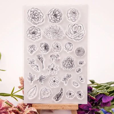 Clear Stamps for Card Making,10.5x15cm Flowers Leaves Silicone Rubber Stamp Seals for Cards Making Album Decoration Paper Craft