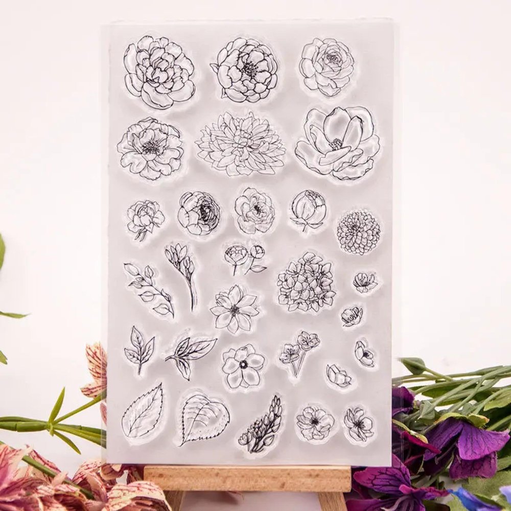 Clear Stamps for Card Making,10.5x15cm Flowers Leaves Silicone Rubber Stamp Seals for Cards Making Album Decoration Paper Craft