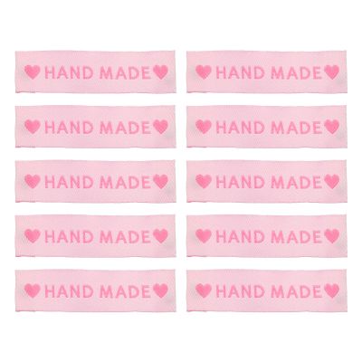 MECCANIXITY 20pcs Handmade with Love Sewing Labels Embroidered Label Tags 2.17" L for Sew on Clothing Garment Pink