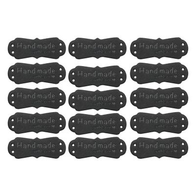 MECCANIXITY 50pcs Handmade PU Leather Label with Love Sew on Embossed Tag Embellishment 1.57"L for Jeans Bags Shoes Hat Black