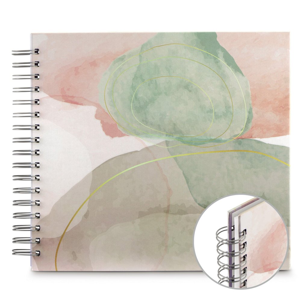 Hama Watercolor Spiral Photo Album 28 x 24 cm (100 Photos 10 x 15 cm to Stick, 50 White Pages, Scrapbooking Album DIY Photo Book to Personalise and Stick) Green