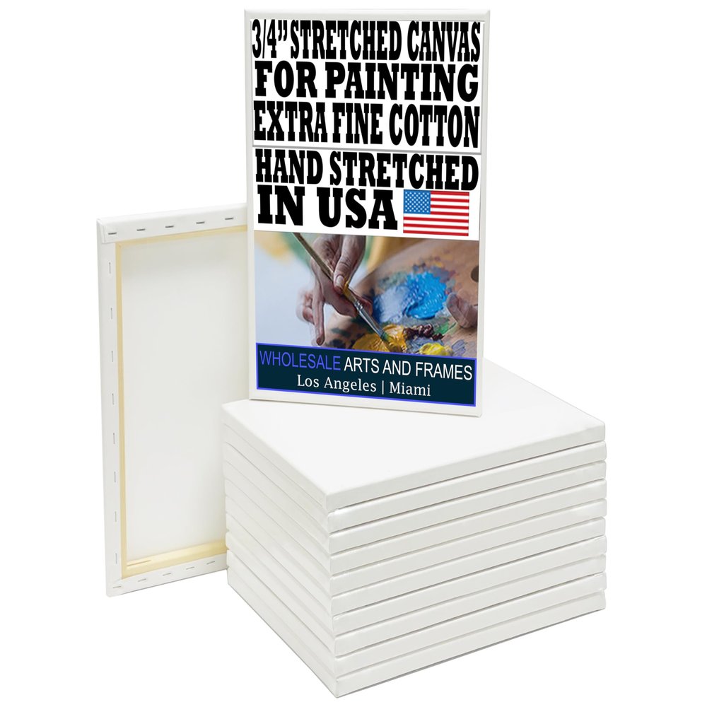Stretched Canvas for Painting 24x24 6PK 3/4" Extra Fine Smooth Portrait Cotton Canvas 13 Oz Stretched Large Canvases for Painting 24 x 24 Bulk Canvas Value Pack.Blank 24X24 Canvases Universal Primed