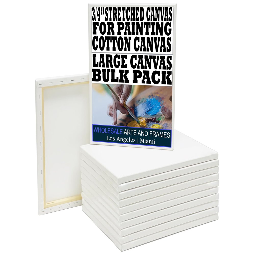 Stretched Canvas for Painting 24x36 10PK 3/4" 10 Oz. 24x36 Canvas Value Pack.Large Stretched Cotton Blank Canvas for Painting. 24 x 36 Canvases Bulk XL Rectangle Universal Triple Primed for Paint&Sip