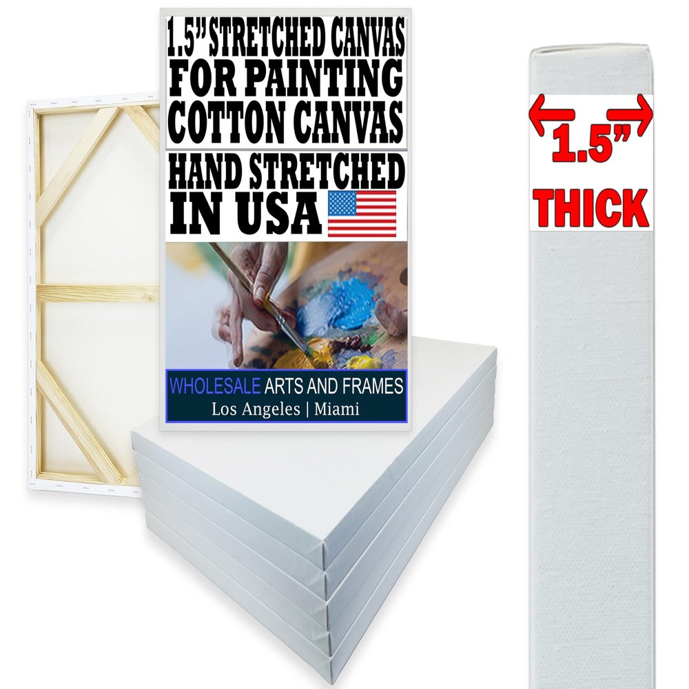 Stretched Canvas for Painting 20x40 5PK 1.5" 13 Oz. 20x40 Canvas Value Pack.Large Stretched Cotton Blank Canvas for Painting. 20 x 40 Canvases Bulk XL Rectangle Universal Triple Primed for Paint&Sip