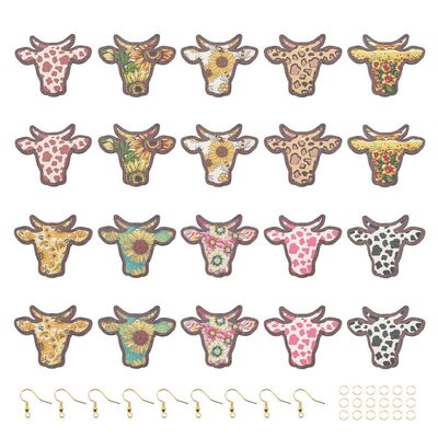 KISSITTY 140Pcs DIY Cow Cattle Earring Making Kit Printed Cattle Cow Head Shape Wooden Pendants Boho Pendants with Brass Jump Ring and Earring Hooks for Crafts DIY Jewelry Making Supplies
