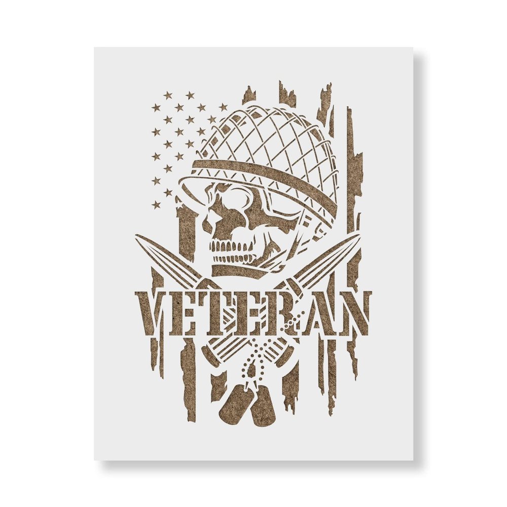 Veteran Skull American Flag Stencil - Create Respectful Tributes with Precision Designs, Large Military Stencils, Tradition