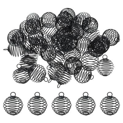 PATIKIL Spiral Bead Cages Pendant, 40Pcs 25x30mm Stainless Steel Spring Stone Holder Necklace Cage Pendants for Jewelry Making Crafting, Black