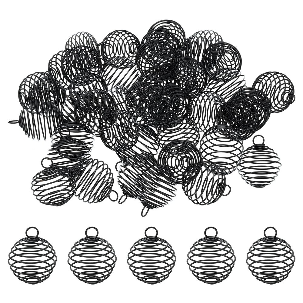 PATIKIL Spiral Bead Cages Pendant, 40Pcs 25x30mm Stainless Steel Spring Stone Holder Necklace Cage Pendants for Jewelry Making Crafting, Black