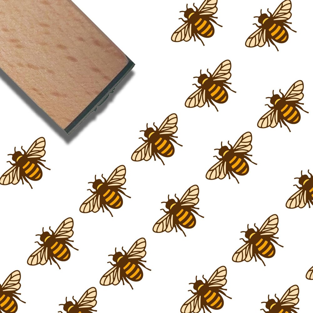 CRASPIRE Bee Wooden Rubber Stamp 3/5 Inch Bumblebee Pattern Mini Small Wood Stamps Reusable Vintage Print for DIY Craft Card Scrapbooking Journaling Albums Card Making Planner Envelope Photo