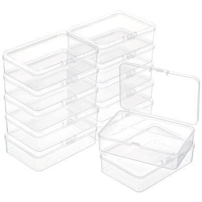 BENECREAT 12 Packs PP Plastic Bead Container Box, 3.7x2.6x1inch Rectangle Storage Organizer Box, Dustproof Case with Hinged Lid for Cards, Beads and Craft Supplies
