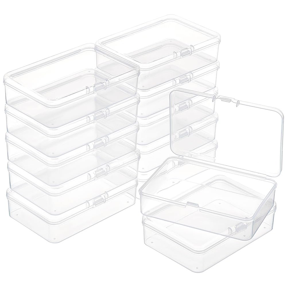 BENECREAT 12 Packs PP Plastic Bead Container Box, 3.7x2.6x1inch Rectangle Storage Organizer Box, Dustproof Case with Hinged Lid for Cards, Beads and Craft Supplies