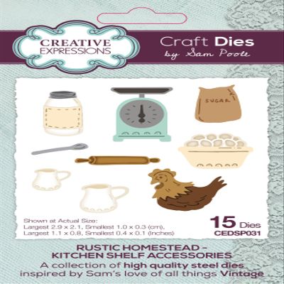 Sam Poole Creative Expressions Rustic Homestead Kitchen Shelf Accessories Craft Die, Brown, 3.1 x 0.5 in