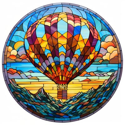 DIY Stamped Cross Stitch Kits Stained Glass Circle Shape Colorful Hot Air Balloon 11CT Needlepoint Embroidery Counted Cross Stitch Kits Art Craft Wall Decor 35x35cm(2)