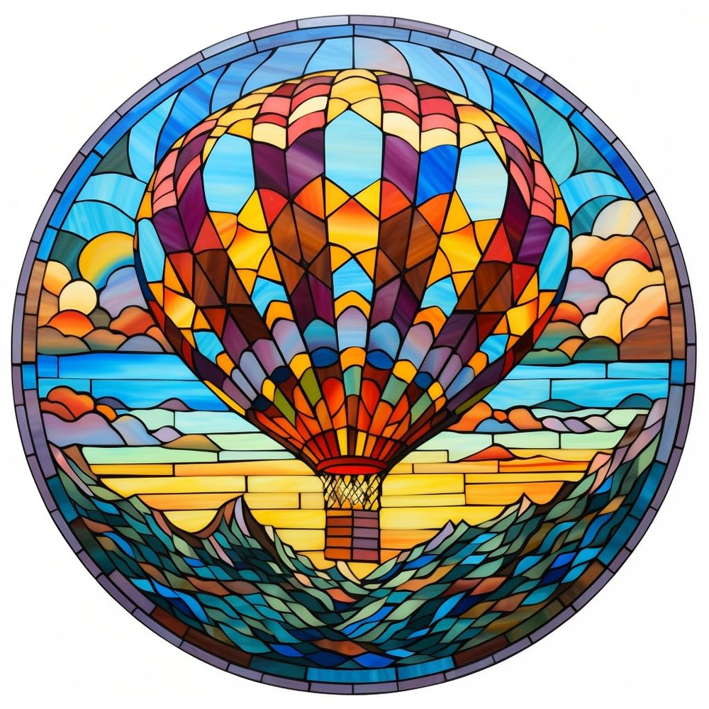 DIY Stamped Cross Stitch Kits Stained Glass Circle Shape Colorful Hot Air Balloon 11CT Needlepoint Embroidery Counted Cross Stitch Kits Art Craft Wall Decor 35x35cm(2)
