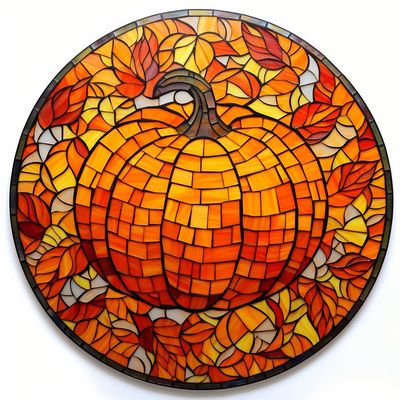DIY Stamped Cross Stitch Kits Stained Glass Circle Shape Autumn Pumpkin 11CT Needlepoint Embroidery Counted Cross Stitch Kits Art Craft Wall Decor 50x50cm(6)