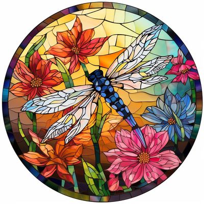 DIY Stamped Cross Stitch Kits Stained Glass Butterfly and Flowers Circle Shape Beginners Easy 11CT Needlepoint Embroidery Counted Cross Stitch Kits Art Craft Wall Decor 40x40cm(2)