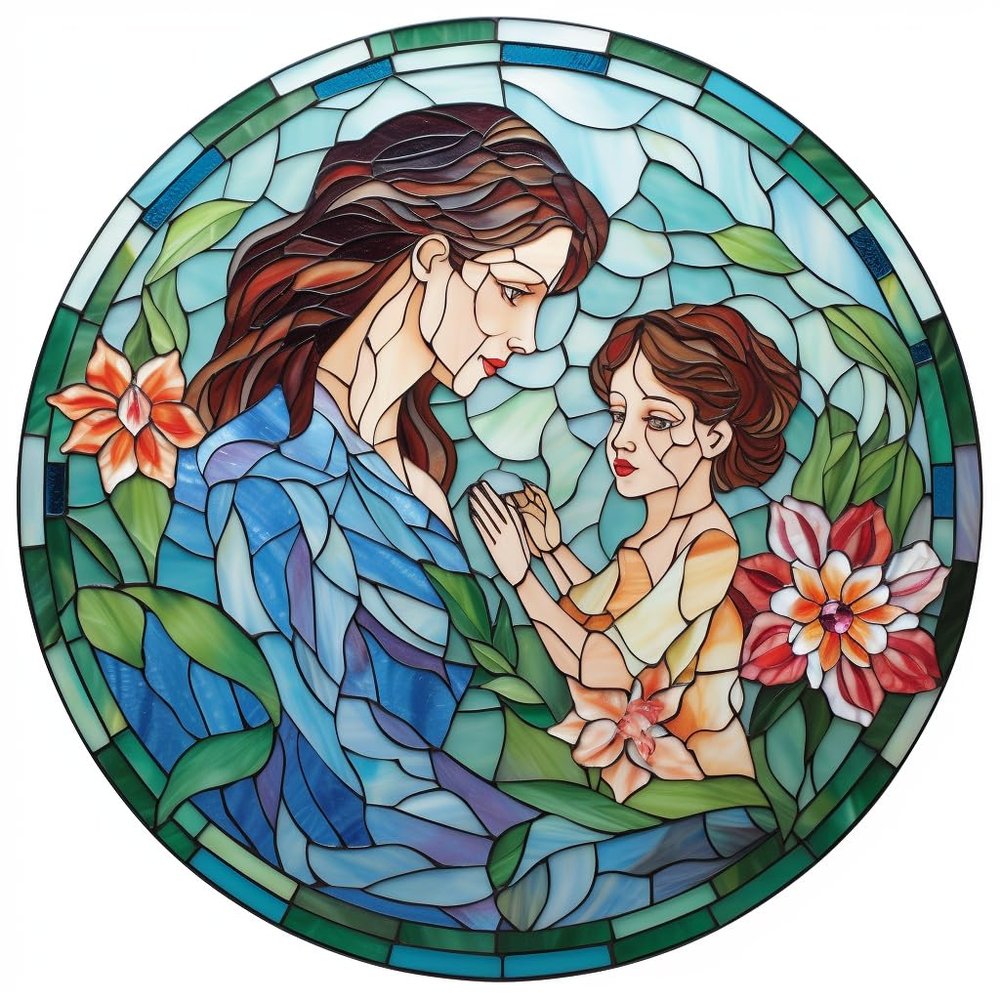 DIY Stamped Cross Stitch Kits Stained Glass Mother and Baby Circle Shape Beginners Easy 11CT Needlepoint Embroidery Counted Cross Stitch Kits Art Craft Wall Decor 40x40cm(4)