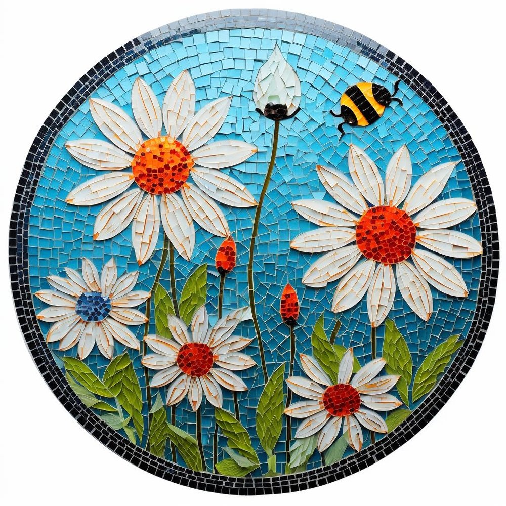 DIY Stamped Cross Stitch Kits Stained Glass Circle Shape Ladybugs and Daisy 11CT Needlepoint Embroidery Counted Cross Stitch Kits Art Craft Wall Decor 50x50cm(2)