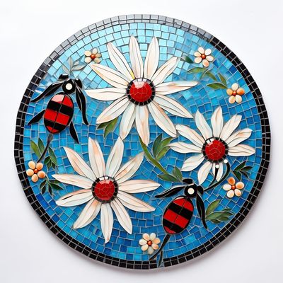 DIY Stamped Cross Stitch Kits Stained Glass Circle Shape Ladybugs and Daisy 11CT Needlepoint Embroidery Counted Cross Stitch Kits Art Craft Wall Decor 40x40cm(9)