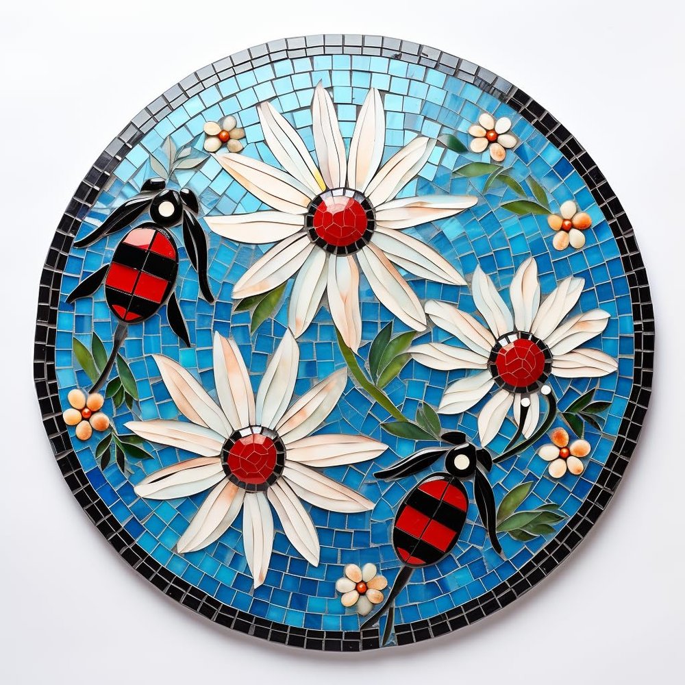 DIY Stamped Cross Stitch Kits Stained Glass Circle Shape Ladybugs and Daisy 11CT Needlepoint Embroidery Counted Cross Stitch Kits Art Craft Wall Decor 40x40cm(9)
