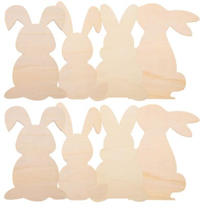 8pcs Rabbit Shaped Wood Chips Graffiti Unfinished Wooden Slices DIY Bunny Chips Cutouts Painting Crafts Easter Decoration
