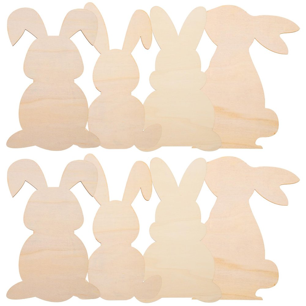 8pcs Rabbit Shaped Wood Chips Graffiti Unfinished Wooden Slices DIY Bunny Chips Cutouts Painting Crafts Easter Decoration