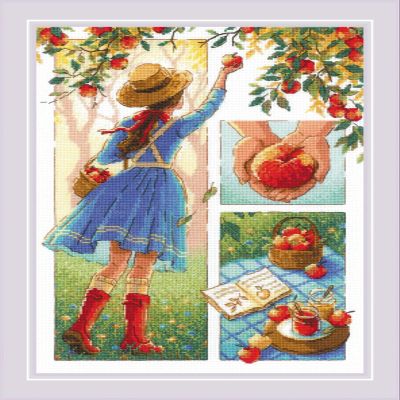 RIOLIS - Apple Day 2201, Cross Stitch Kits 8" x 11", Cross Stitch Kits for Beginners & Advanced, Crossstitching Kit Adult, Embroidery Counted Stitching Kit