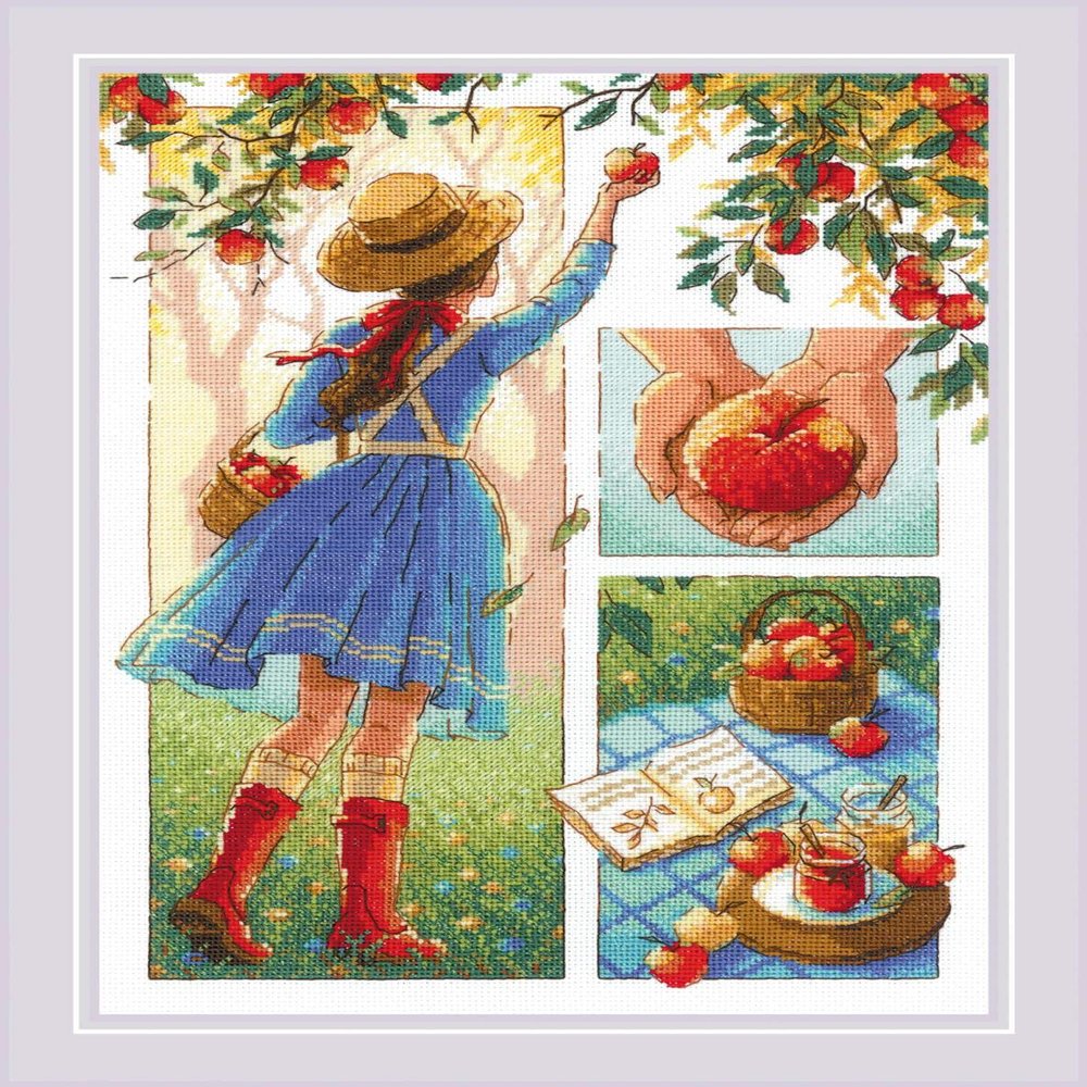 RIOLIS - Apple Day 2201, Cross Stitch Kits 8" x 11", Cross Stitch Kits for Beginners & Advanced, Crossstitching Kit Adult, Embroidery Counted Stitching Kit