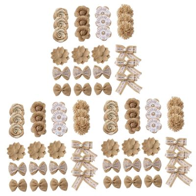 Amosfun 72pcs Jute Flower Burlap DIY Handmade Materials Rustic Party Favor Christmas Flower Ornament for Wedding Decor