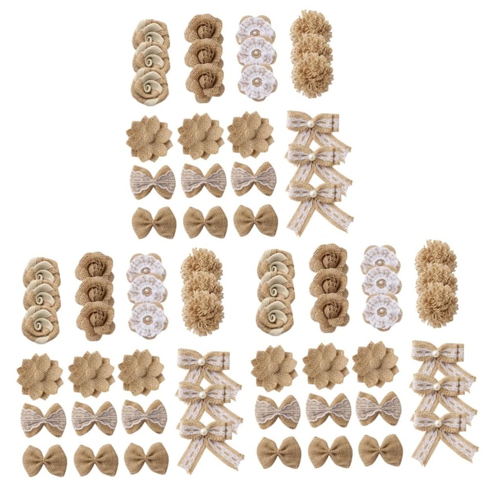 Amosfun 72pcs Jute Flower Burlap DIY Handmade Materials Rustic Party Favor Christmas Flower Ornament for Wedding Decor