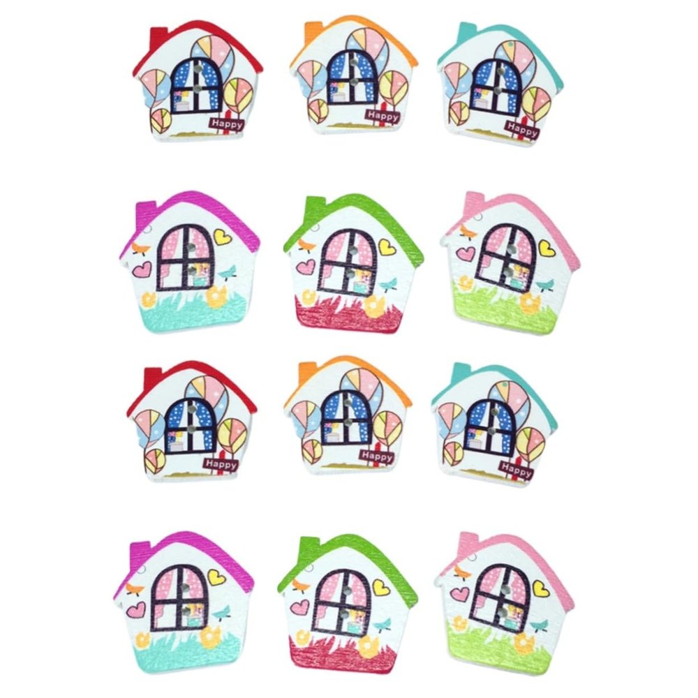 LALAFINA 200pcs DIY Buttons Wooden House Shape Craft Supplies for Boys and Girls Sewing Accessories