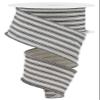 2.5" x 10yd Ticking Stripe On Cotton Polyester Blend Wired Edge Ribbon, Black/Ivory view 1