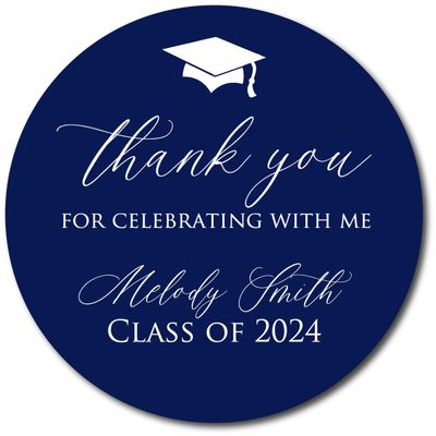 Graduation Party Stickers, Class of 2026 Graduation Labels for Party Favors, 2.5 Inch Round Stickers, Blue & White, 12 Stickers per Sheet