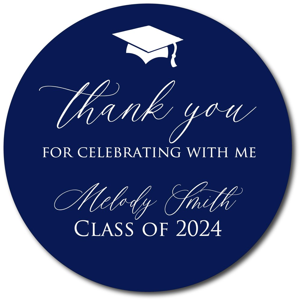 Graduation Party Stickers, Class of 2026 Graduation Labels for Party Favors, 2.5 Inch Round Stickers, Blue & White, 12 Stickers per Sheet