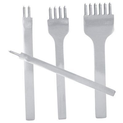 NUOBESTY 4pcs Leather Hole Punch Set Steel Leather Craft Tool for DIY Projects for Stitching and Prong Chisel for Belts Watch Bands