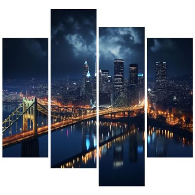 City Diamond Painting Kits, 4 Panel Wall Art Bridge Diamond Painting Kits for Adults, DIY Square Full Drill Crystal Rhinestone Embroidery Kit Crafts for Home Wall Decor and Gifts 78.8x52.4inch W-0