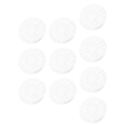 Lurrose 10pcs Transparent Plastic Pigment Plates Round Watercolor Mixing Trays for Artists Students Durable Recyclable Art Supplies with Compartments Each