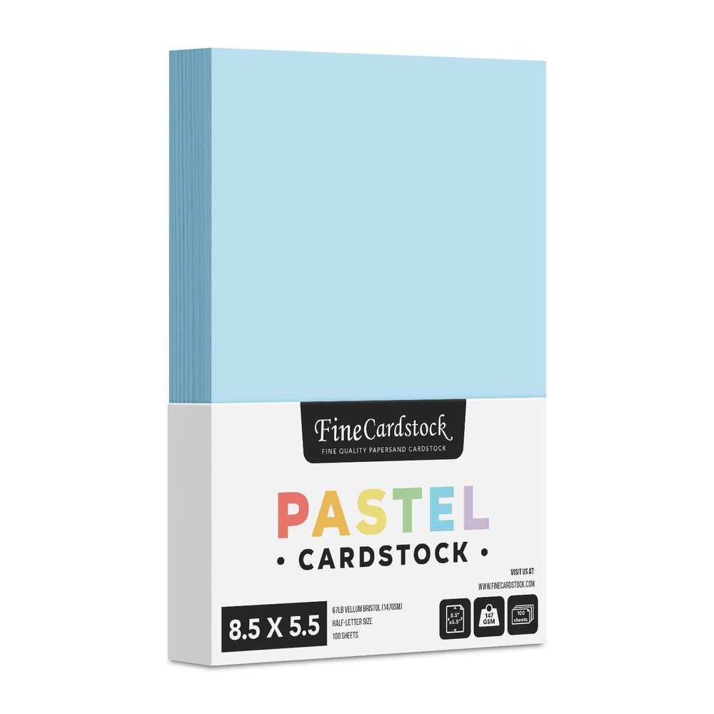 Half Letter Size, 8.5" x 5.5" Pastel Color Cardstock Paper for Arts and Crafts, Scrapbooking, Stationery Printing | Medium Weight 67lb Vellum Bristol (147gsm) Card Stock | 100 Sheets per Pack | Blue