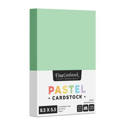 Half Letter Size, 8.5" x 5.5" Pastel Color Cardstock Paper for Arts and Crafts, Scrapbooking, Stationery Printing | Medium Weight 67lb Vellum Bristol (147gsm) Card Stock | 100 Sheets per Pack | Green