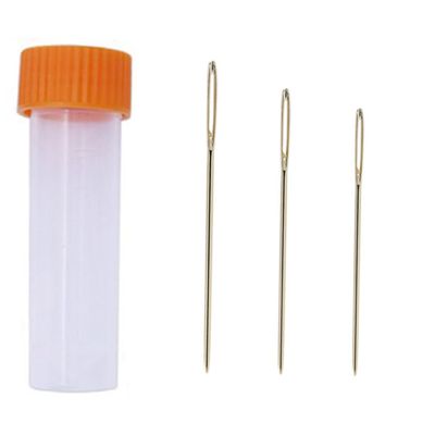 NUOBESTY 18pcs Gold Plated Embroidery Needles Large Hole Sewing Needles Set Storage Barrel for Beginners and Experts