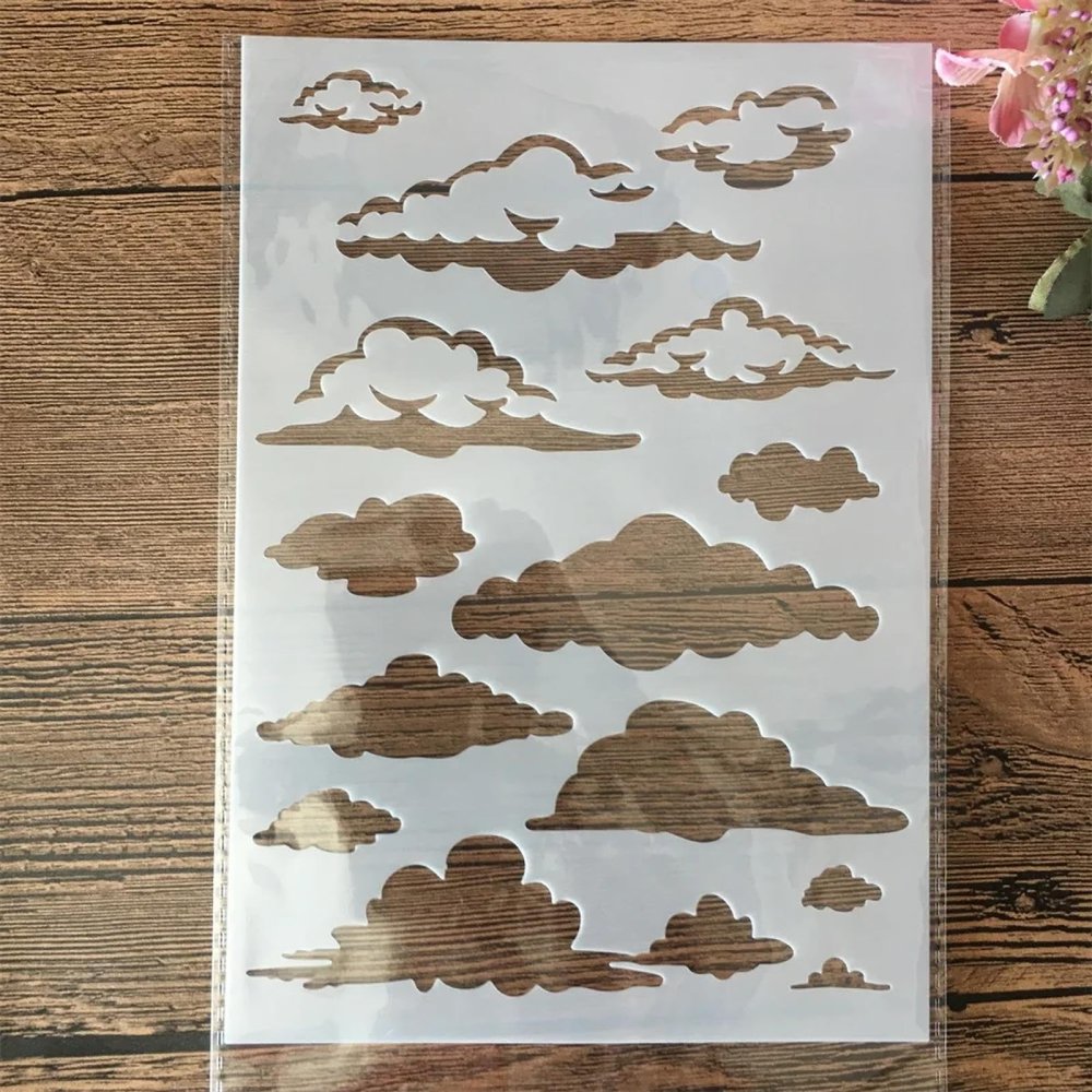 KUNGZUNMOLDS Reusable Stencils for Painting,A5 21cm Cloud Stencils for Painting on Wood Stencil Crafts DIY Drawing Templates Home Decor Style A