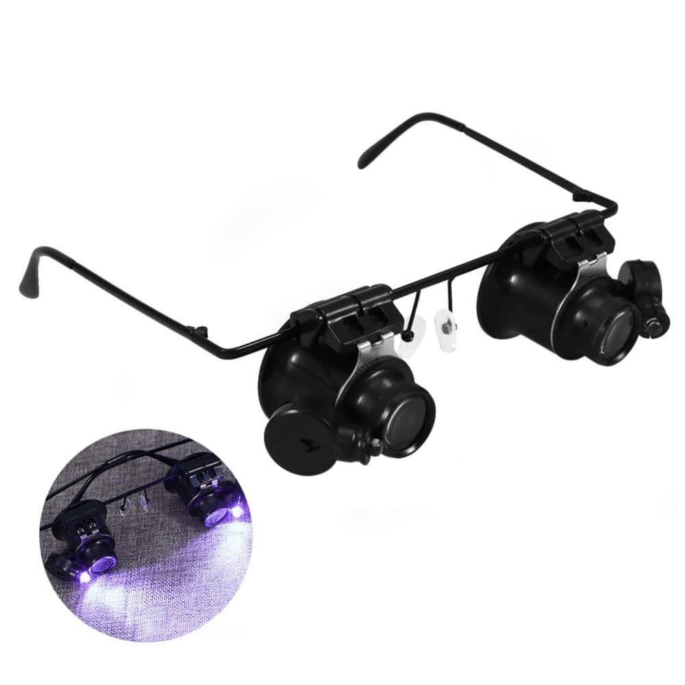 NUOBESTY Led Glasses with Eye for Jewelry and Watch Repair Double Eye Patches for Low-Light Conditions Durable Head-Mounted Magnifier for Close Work