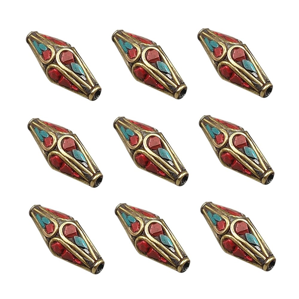 NUOBESTY Handmade Buddha Bead Copper Spacer Beads Green Turquoise 10pcs Pack for Custom Jewelry Making